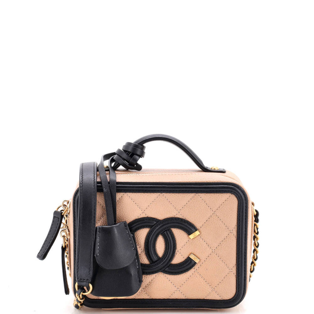 Chanel Small Filigree Vanity Case Quilted Caviar